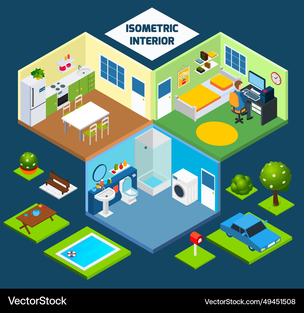 Isometric interior concept Royalty Free Vector Image