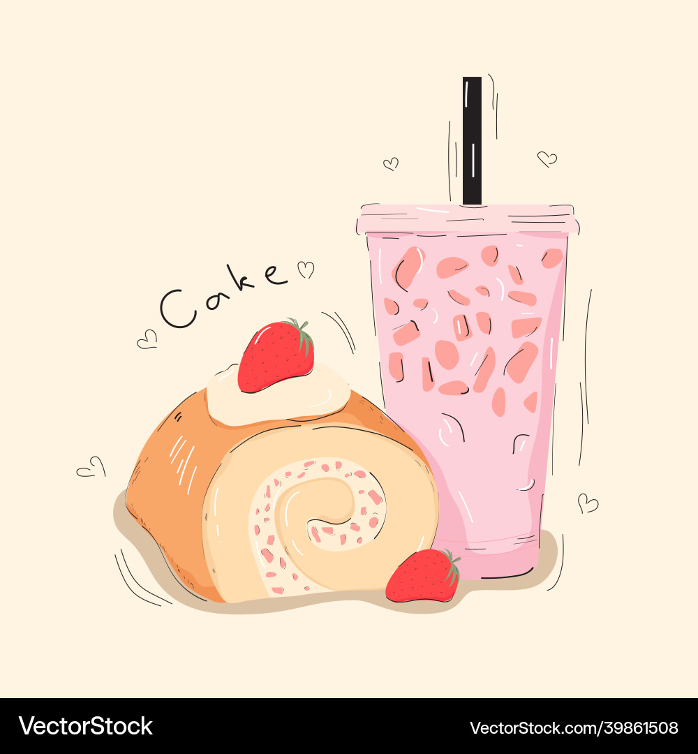 Strawberry Roll Cake Royalty Free Vector Image