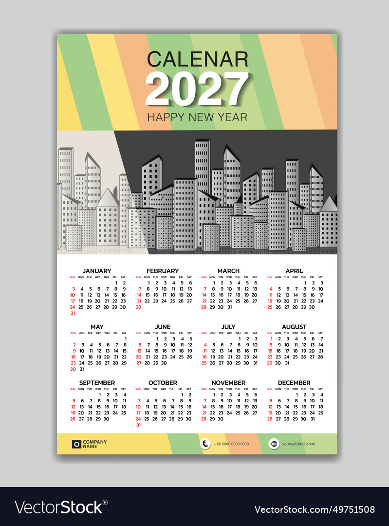 Wall calendar 2027 year geometric template Vector Image