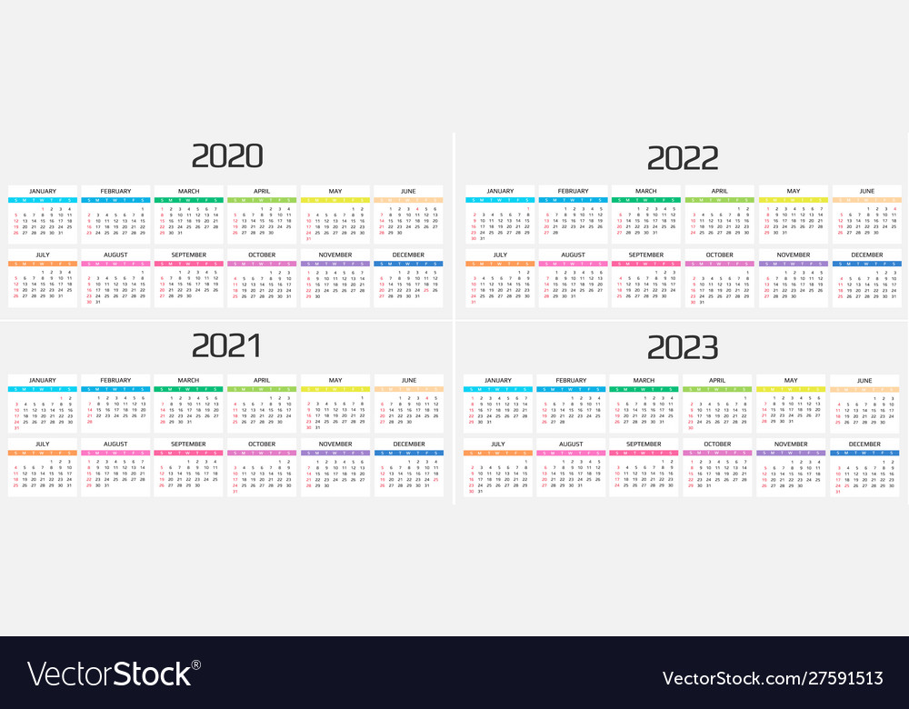 Calendar 2020 2021 2022 2023 Template 12 Vector Image 0825