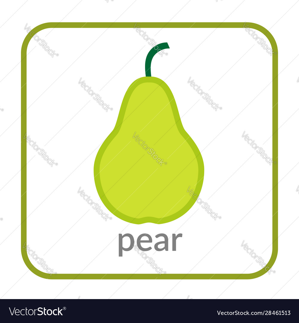 Pear Icon Green Outline Flat Sign Isolated White Vector Image