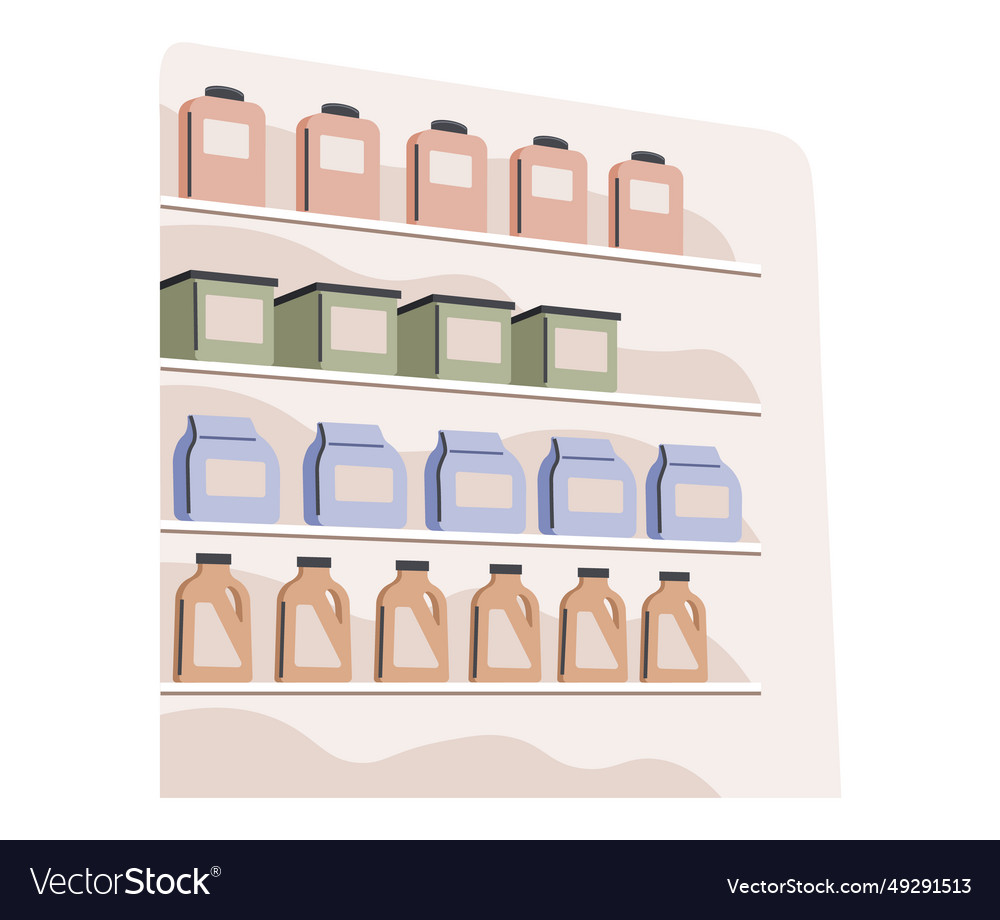 Plastic detergent bottles on store shelves Vector Image