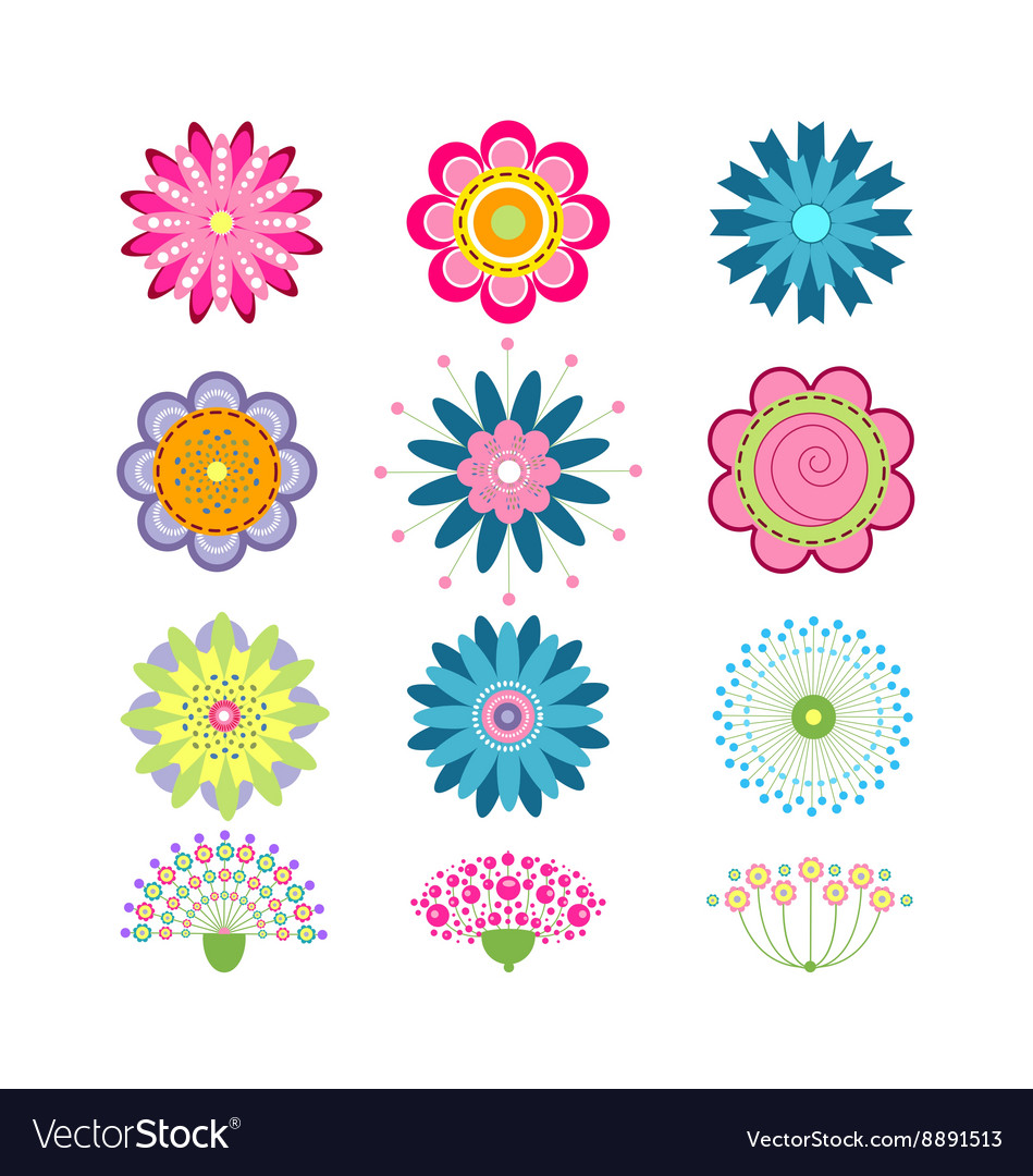 Set of beautiful colorful flowers Royalty Free Vector Image