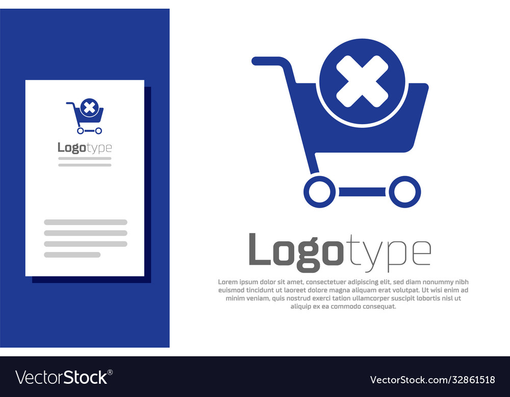Blue remove shopping cart icon isolated on white Vector Image