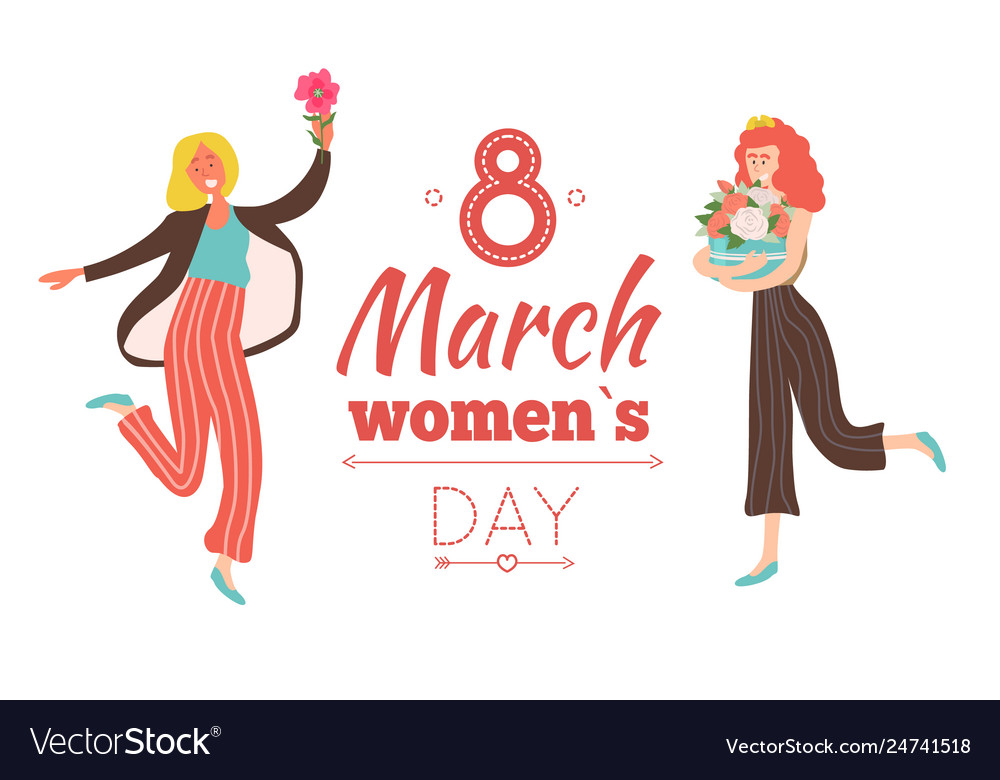 Girls and flowers international womens day Vector Image