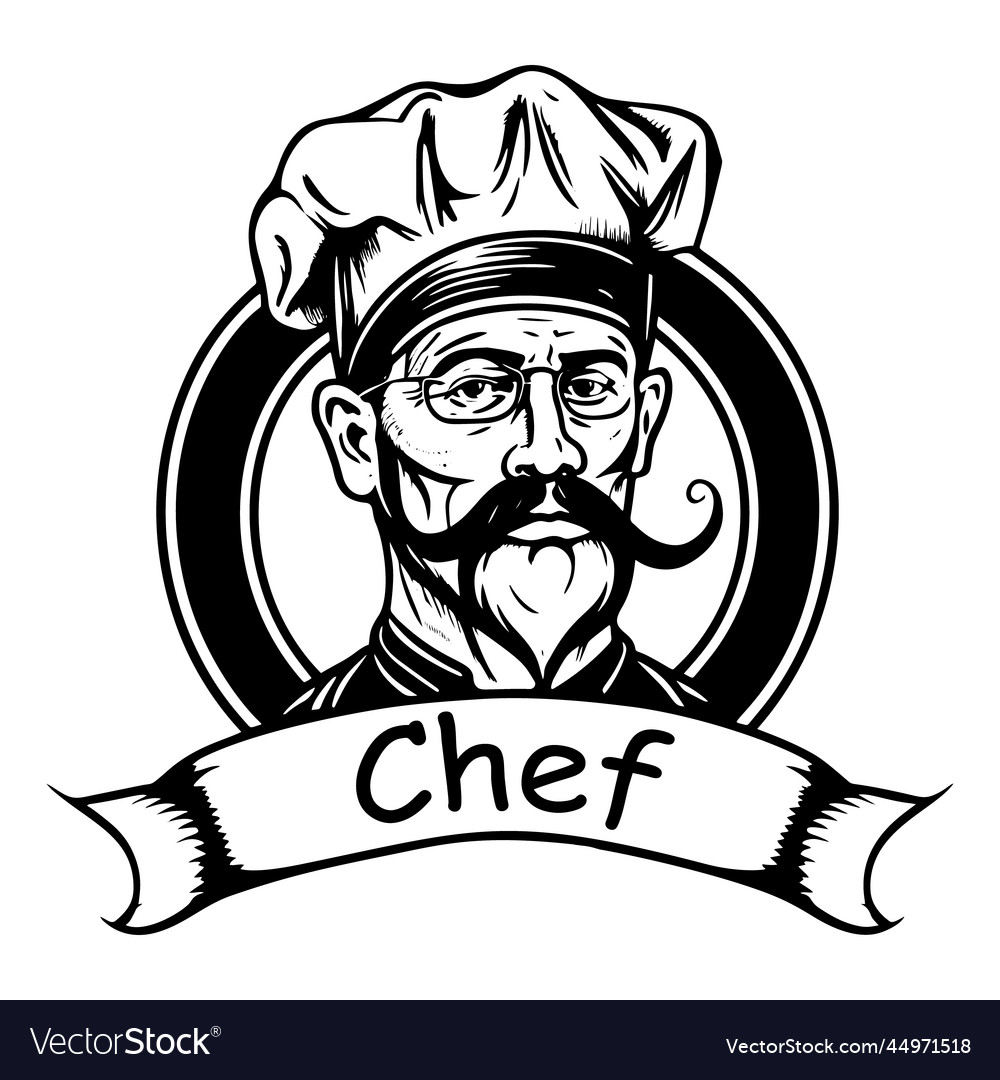 Handsome chef in a hat and mustache hand drawn Vector Image