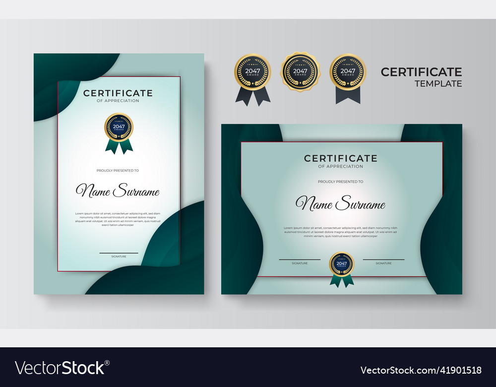 Modern dark green and gold certificate template Vector Image