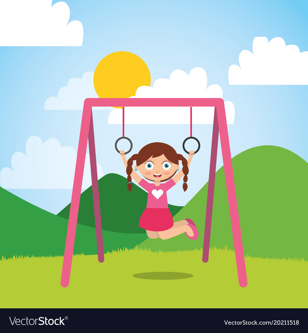 Young girl playing with bar rings in the park Vector Image