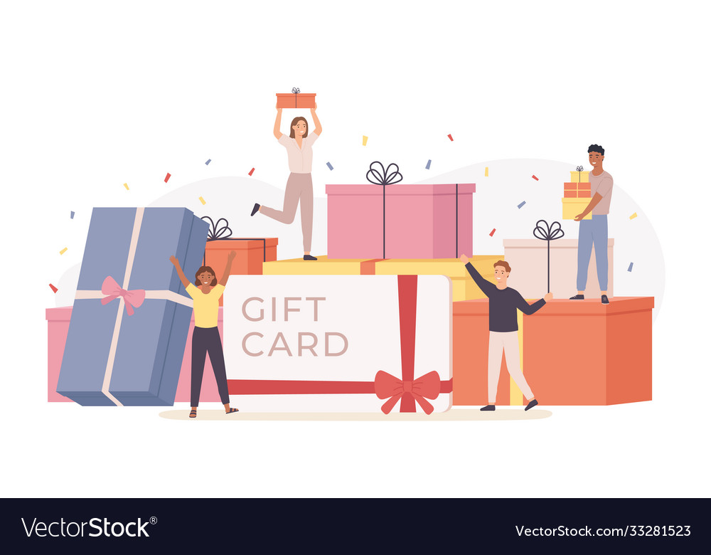 People with gift box giant boxes and group Vector Image