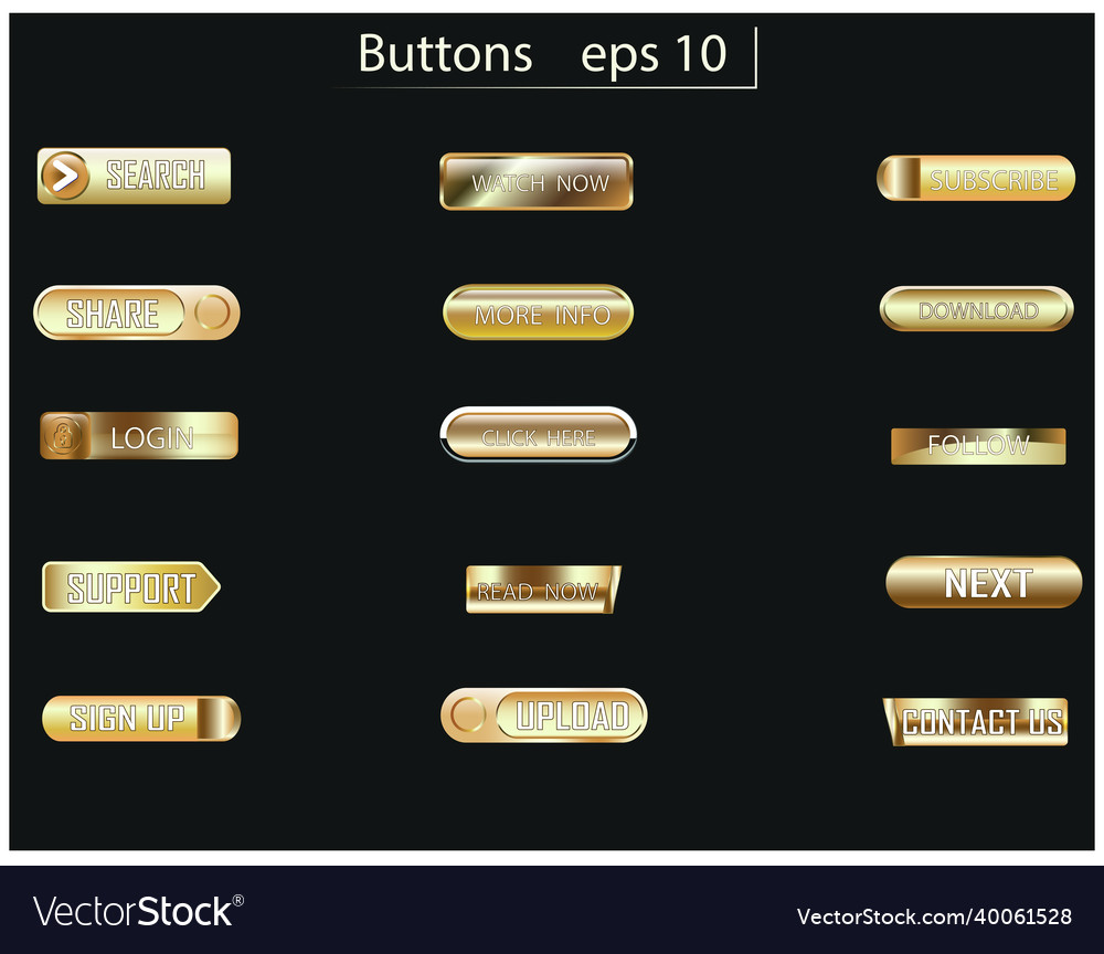 Gold icon golden web buttons set Royalty Free Vector Image