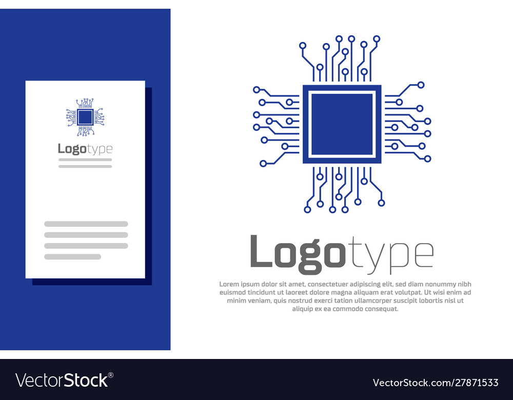 Blue processor icon isolated on white background Vector Image