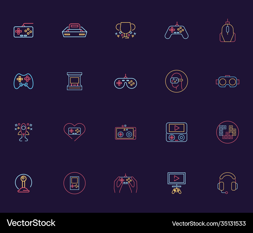 Bundle twenty video game neon style icons Vector Image