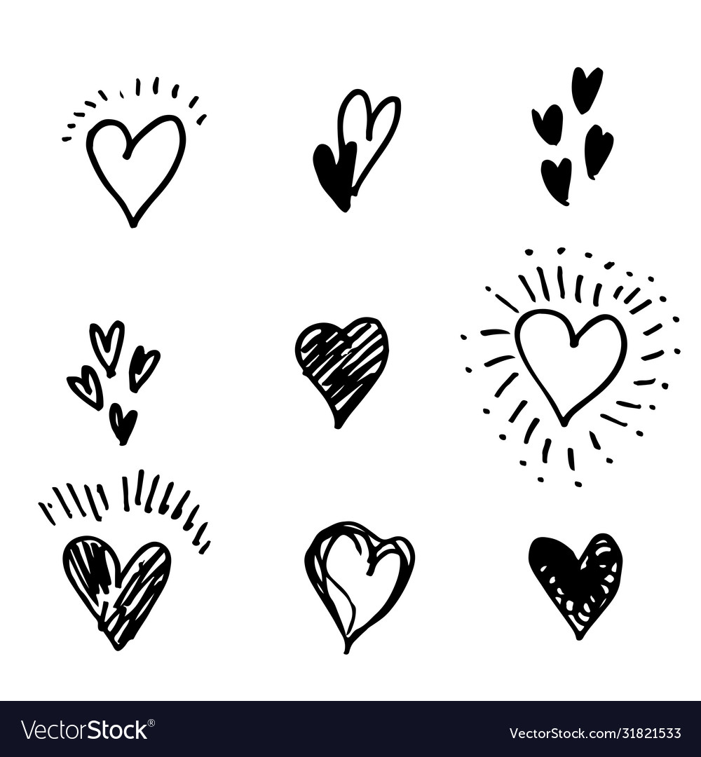 Set hand drawn heart doodle hearts isolated Vector Image