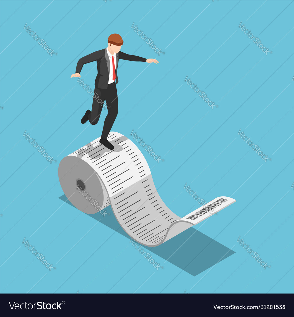 Isometric businessman balancing on roll Royalty Free Vector