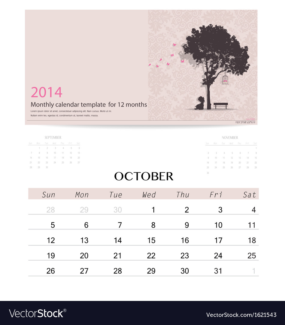 2014 calendar monthly template royalty free vector image