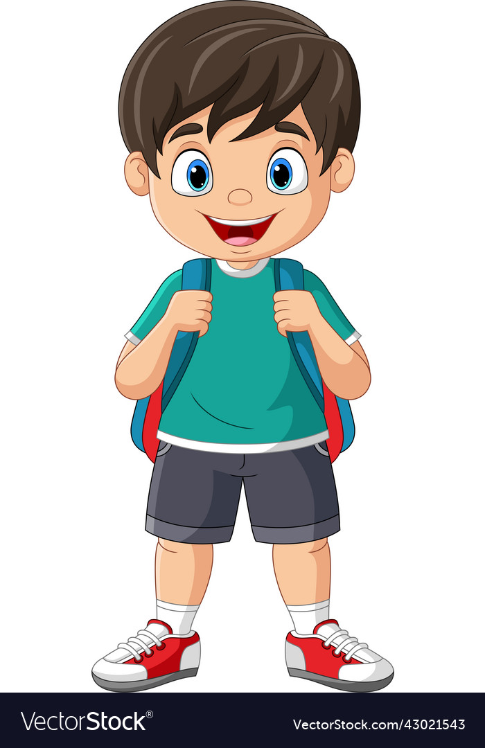 Cartoon happy school boy with backpack Royalty Free Vector