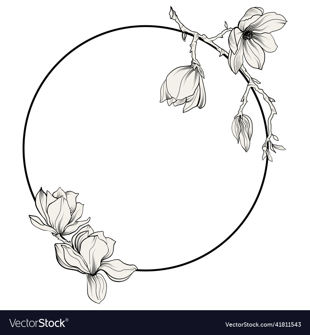 Circle frame with magnolia flowers Royalty Free Vector Image