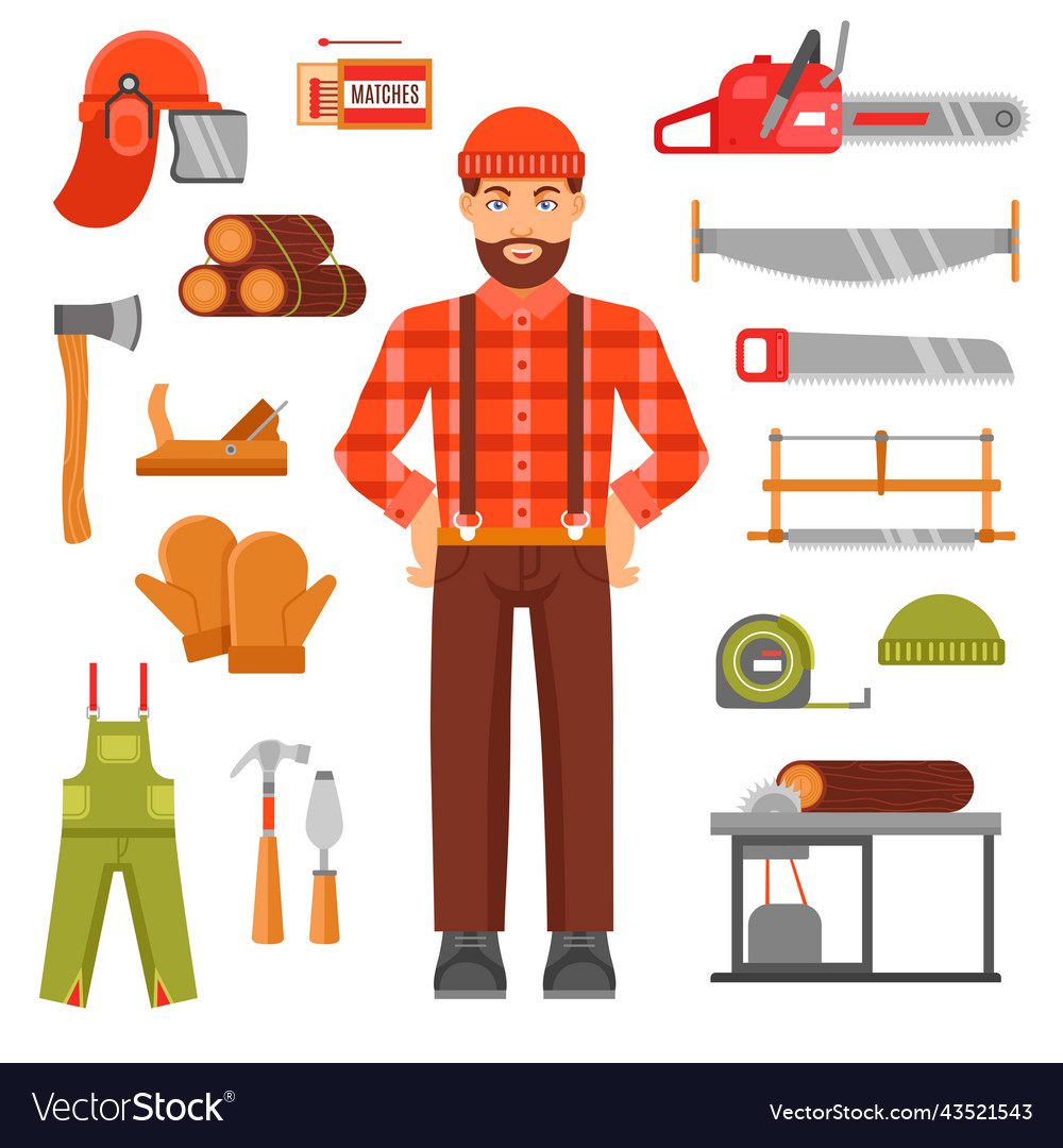 Lumberjack decorative flat icons set Royalty Free Vector