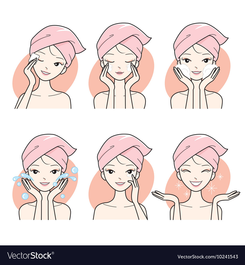 Young woman cleaning and care her face set Vector Image