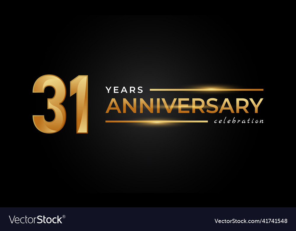 31 year anniversary celebration with shiny golden Vector Image