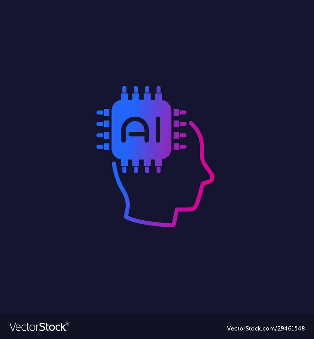 Ai tech icon with chip and head Royalty Free Vector Image