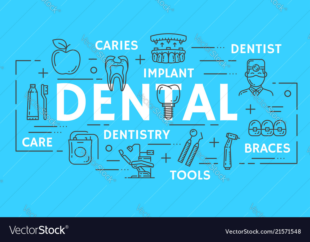 Dentistry Medicine Dental Clinic Thin Line Banner Vector Image