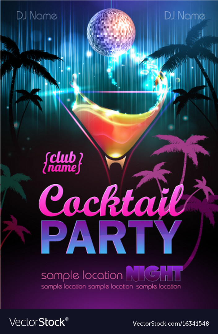 Disco background cocktail party poster Royalty Free Vector