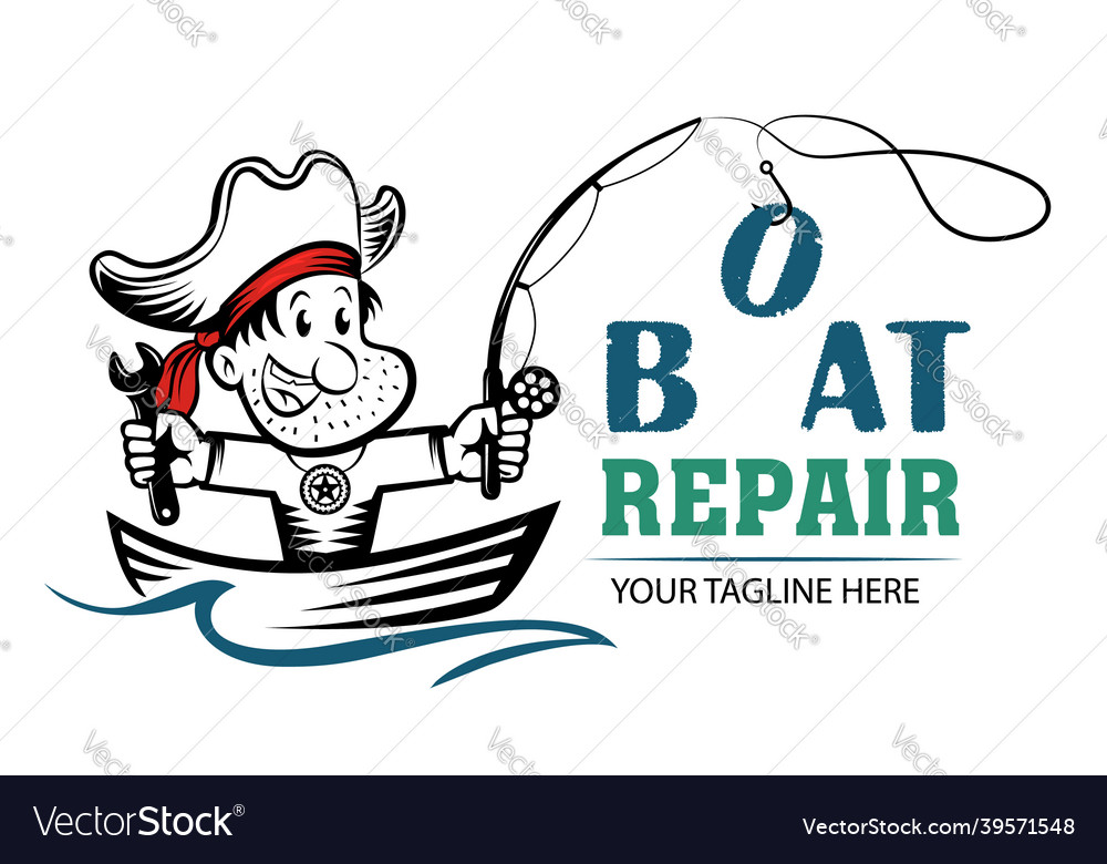 Funny cartoon logo of pirate holding wrench Vector Image