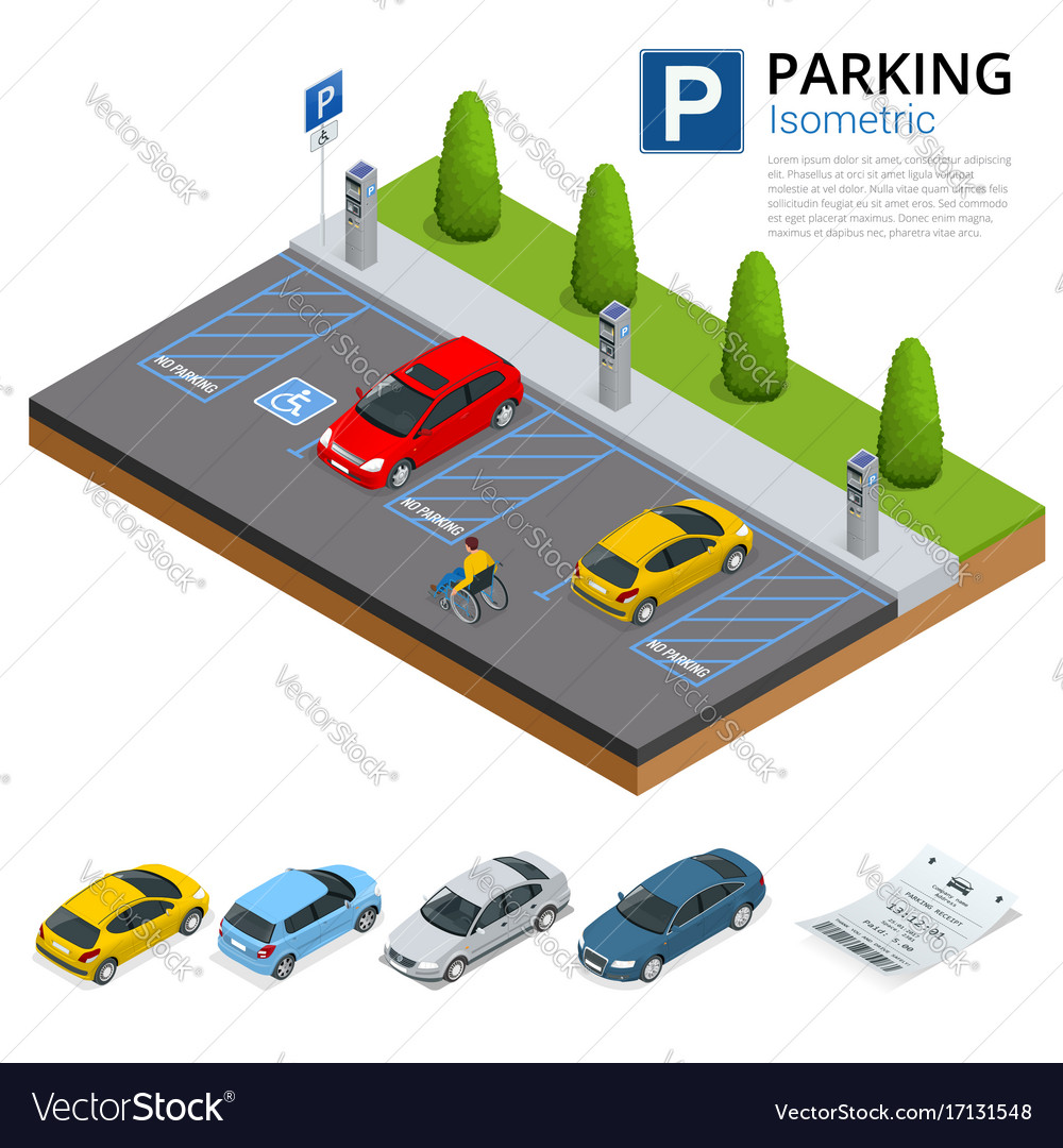 Isometric Cars In The Parking Lot Or Car Parking Vector Image