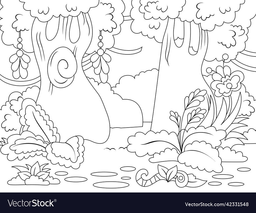 Magical forest page coloring Royalty Free Vector Image