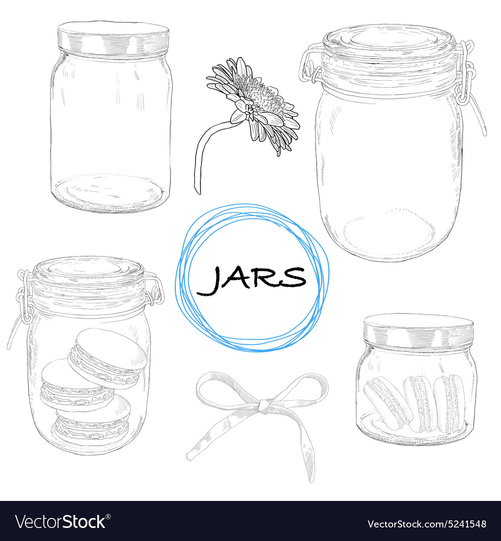 Set hand drawn jars vintage