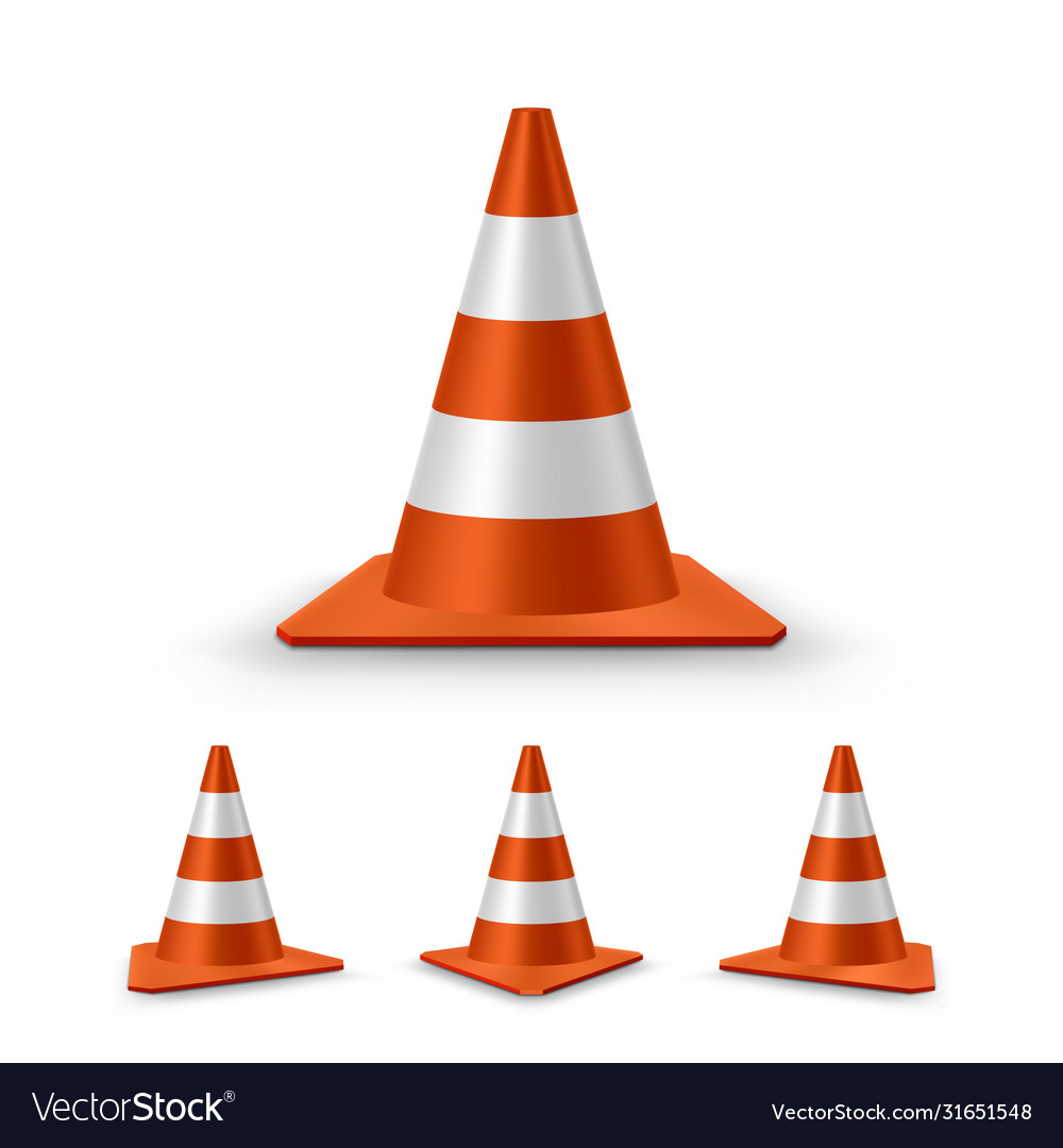 Traffic cones set red realistic road plastic Vector Image