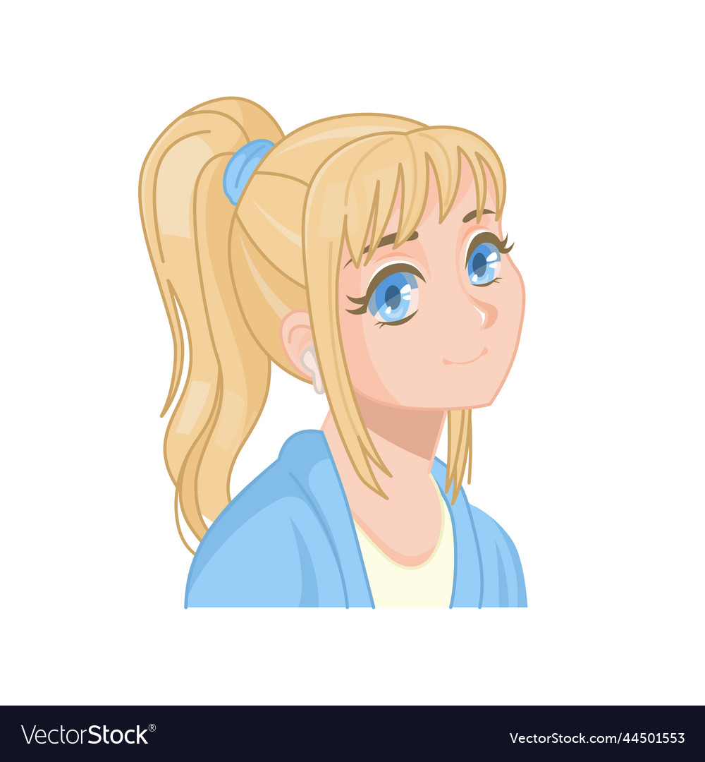 anime girl with blonde hair and blue eyes and headphones