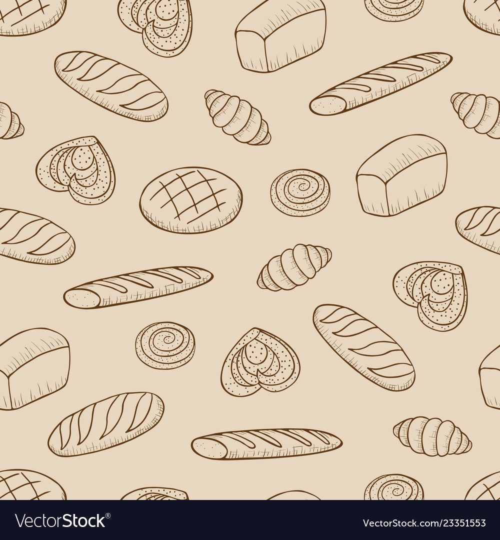 Hand drawn bread seamless pattern Royalty Free Vector Image