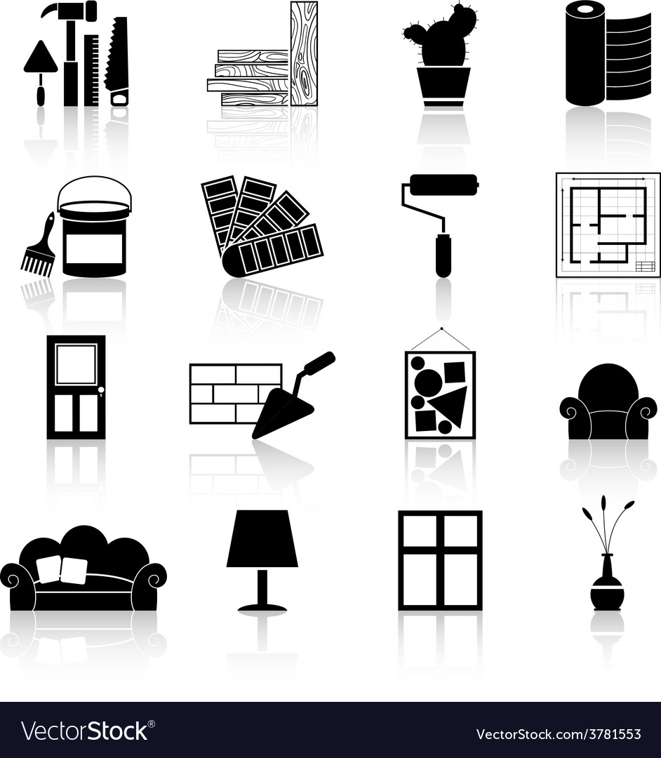 Download Interior design icons black Royalty Free Vector Image