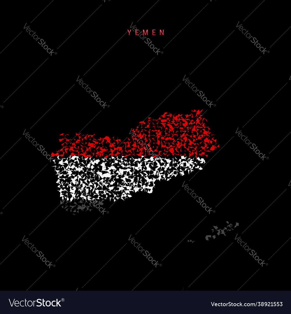 Yemen Flag Map Chaotic Particles Pattern Vector Image