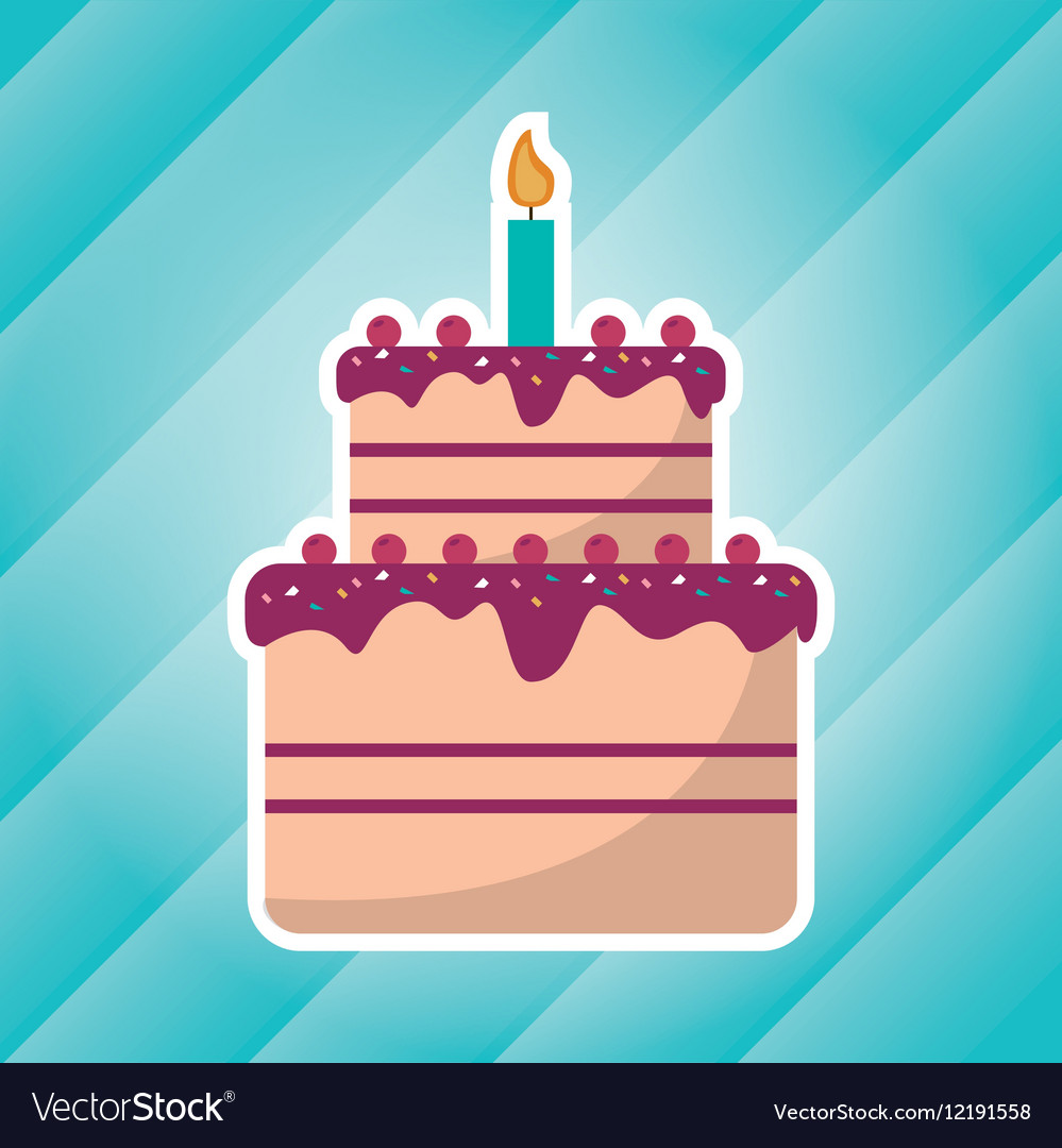 Big cake birthday with candle blue light Vector Image