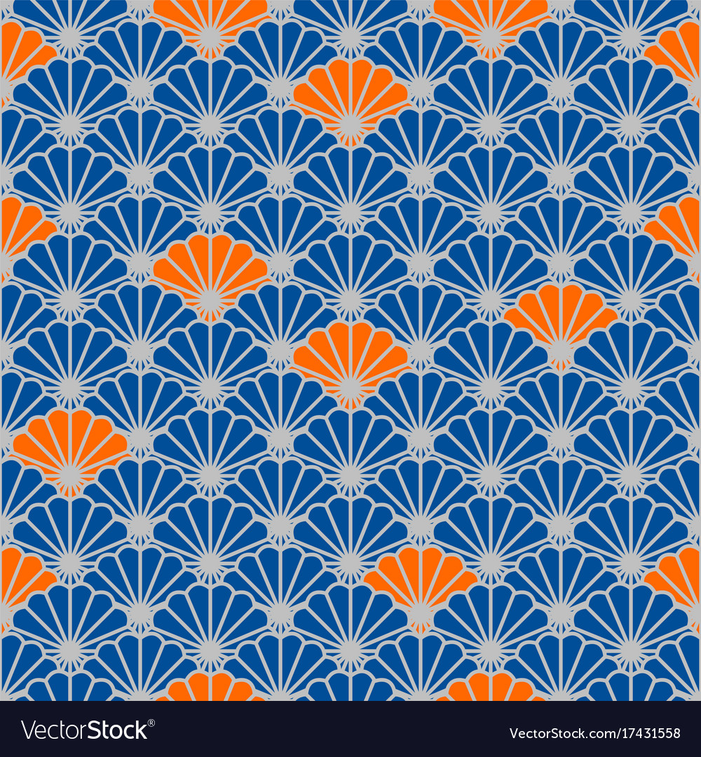 Japanese fan seamless pattern in blue and Vector Image