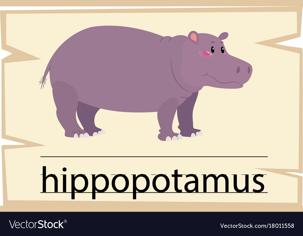 Wordcard Template For Word Hippopotamus Royalty Free Vector