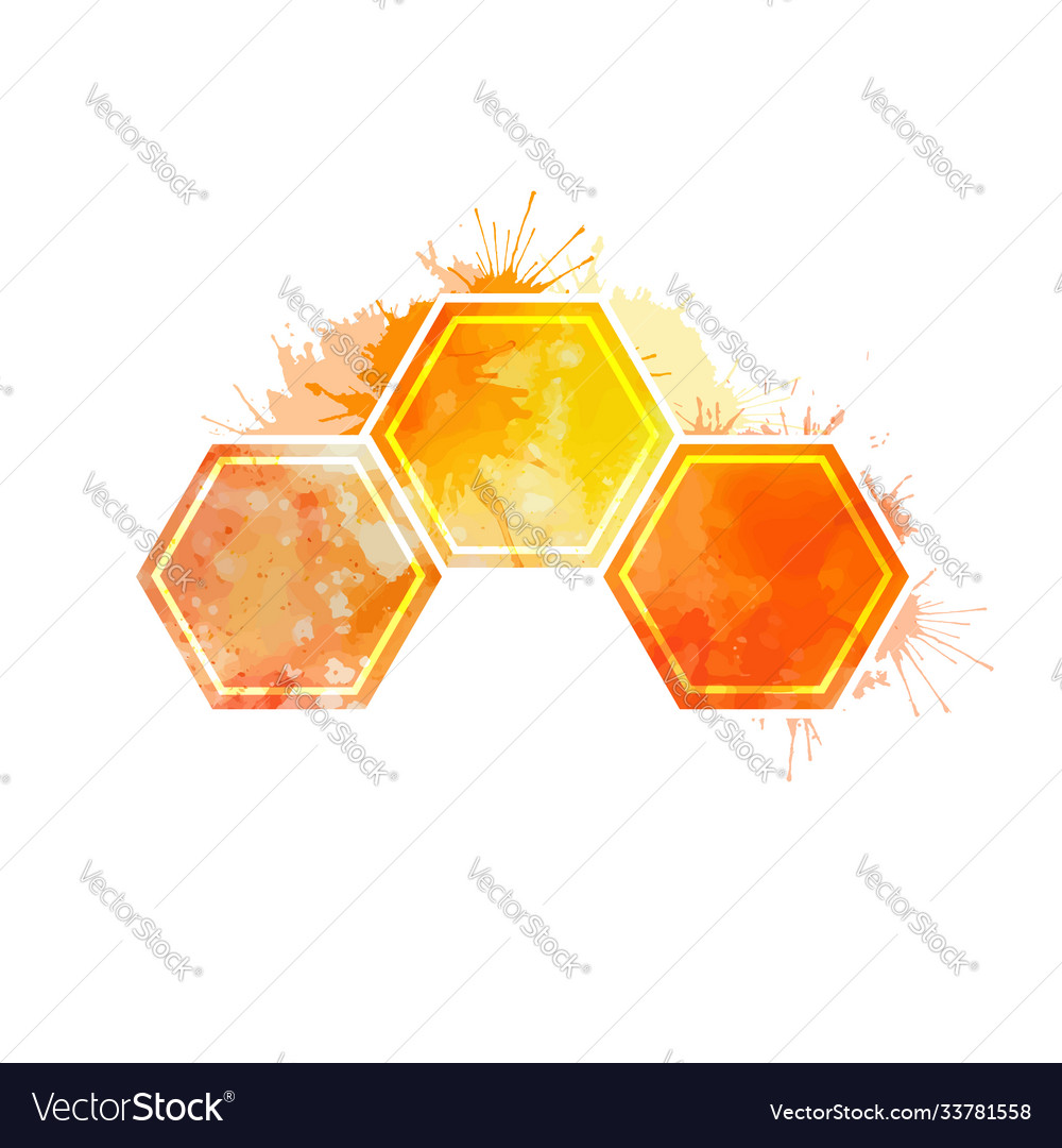 Yellow watercolor honeycomb with splashes vector image Yellow watercolor honeycomb with splashes