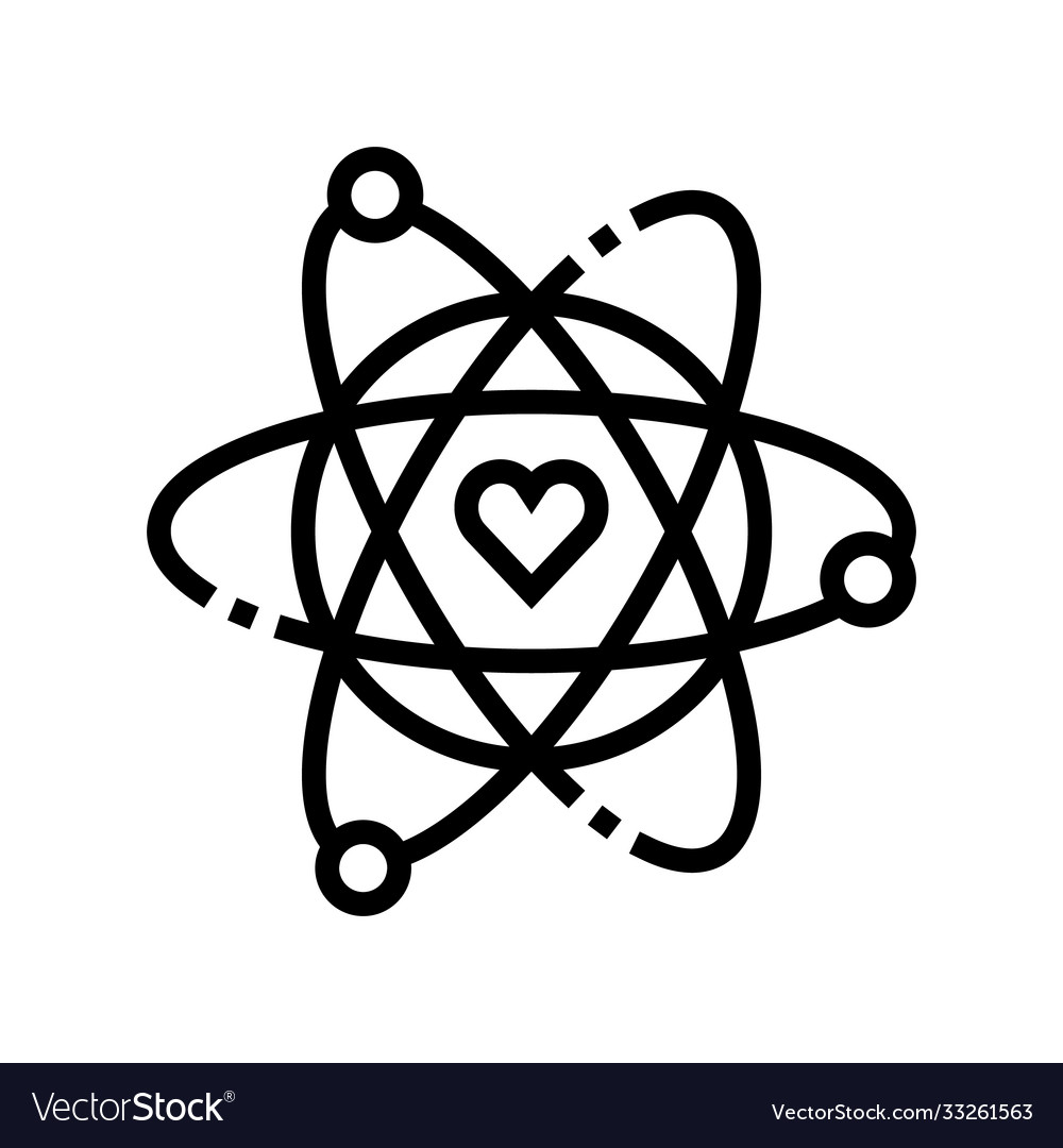 Atom With Heart Core Line Icon Royalty Free Vector Image