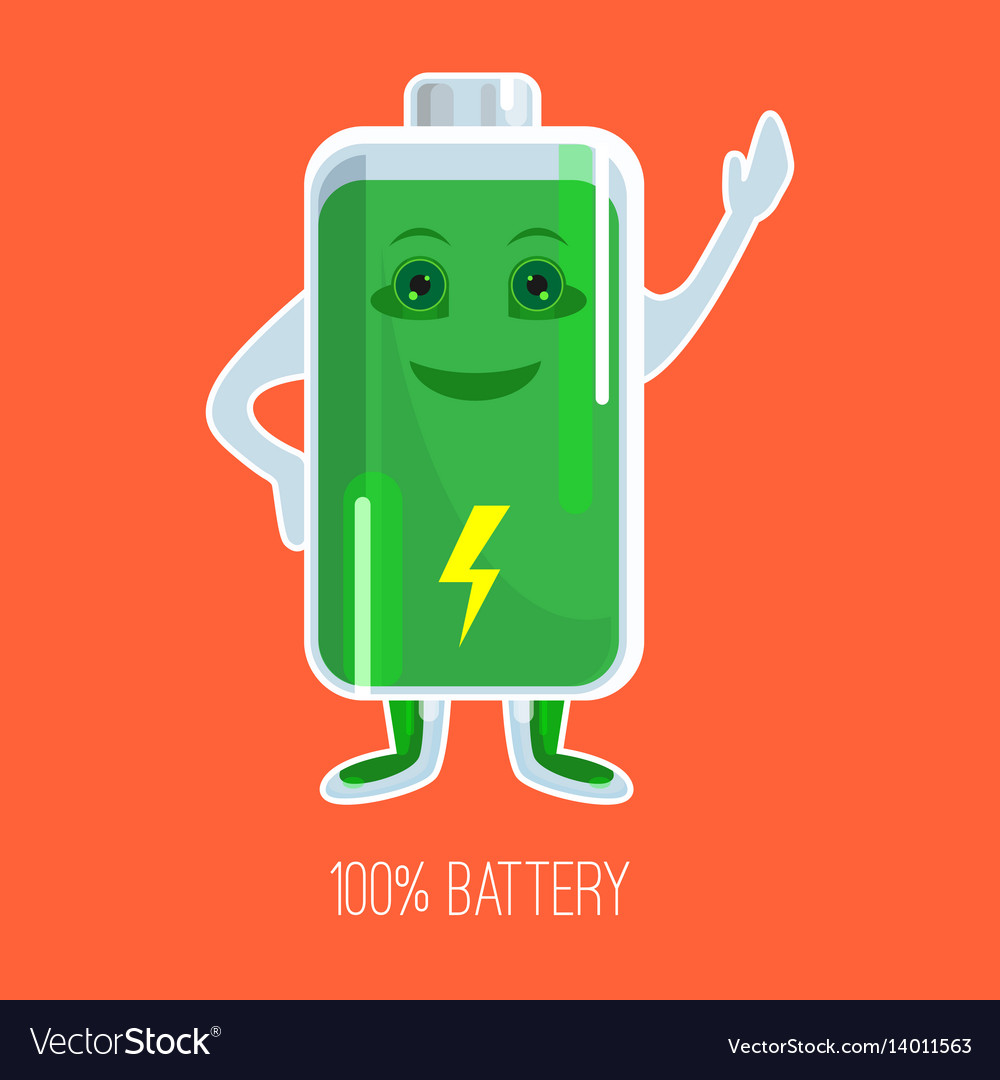 Cute full charged battery cartoon character Vector Image