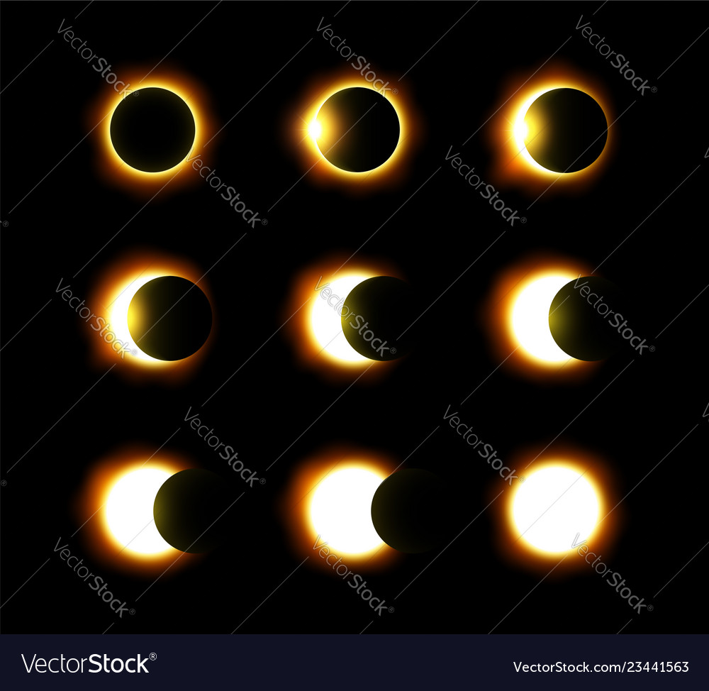 Different phases of solar and lunar eclipse Vector Image