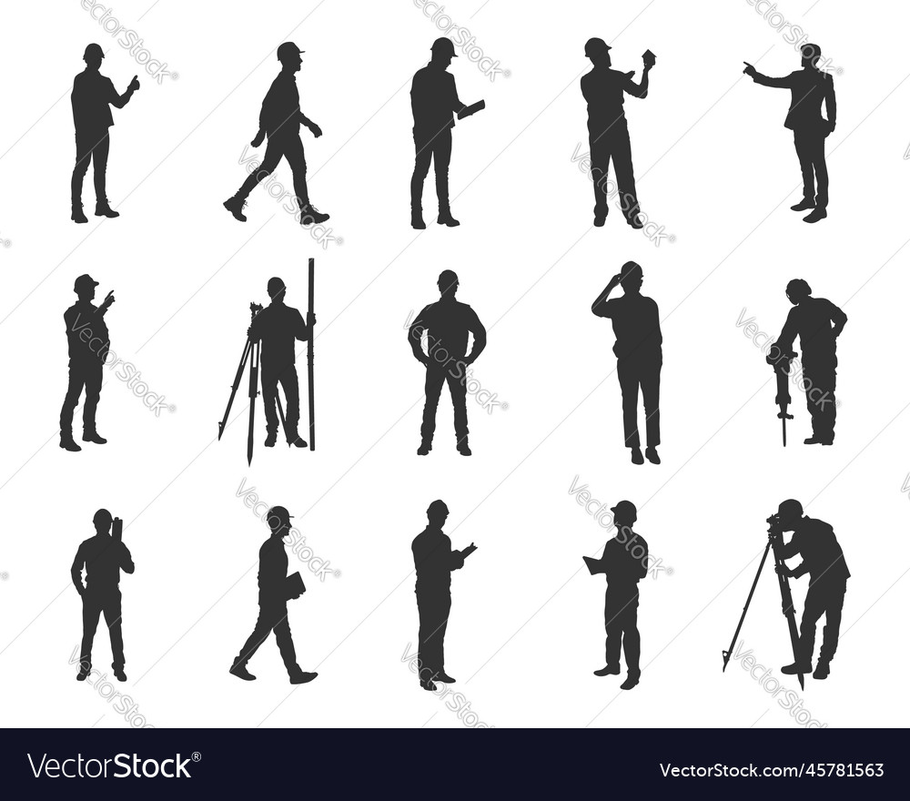 Engineer silhouettes silhouette set Royalty Free Vector