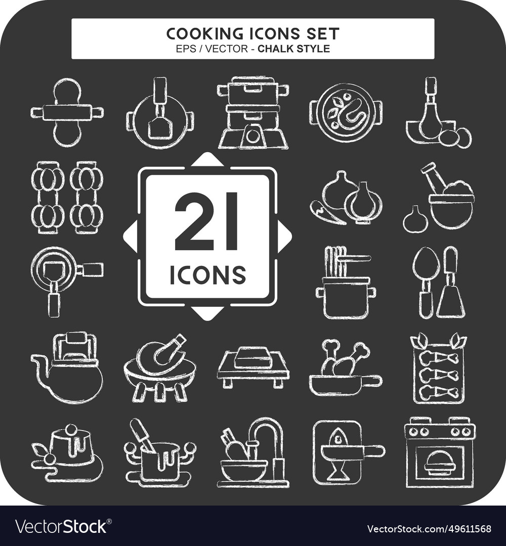 Icon set cooking related to food symbol chalk Vector Image