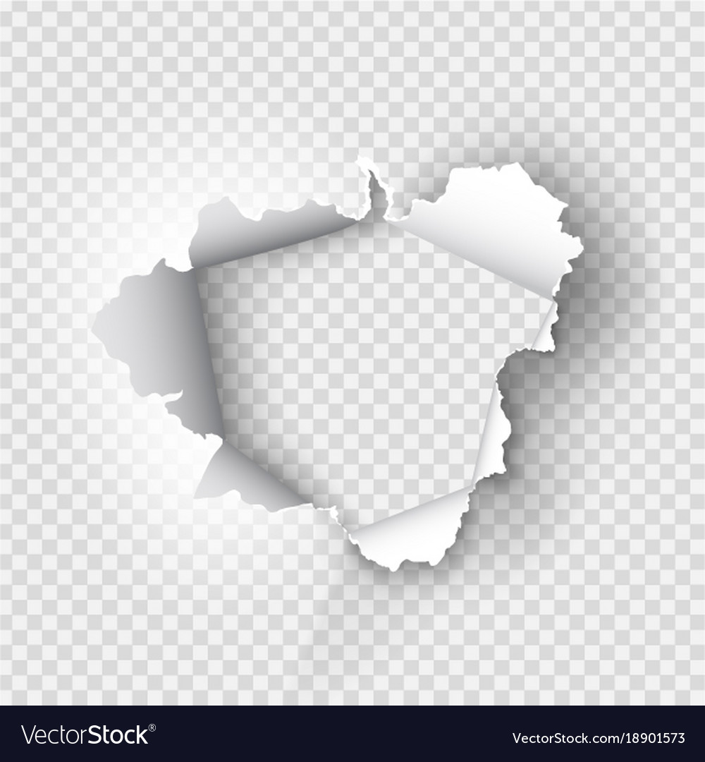 Ragged hole torn in ripped paper on transparent Vector Image