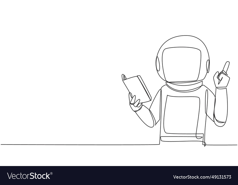 Single Continuous Line Drawing Astronaut Standing Vector Image