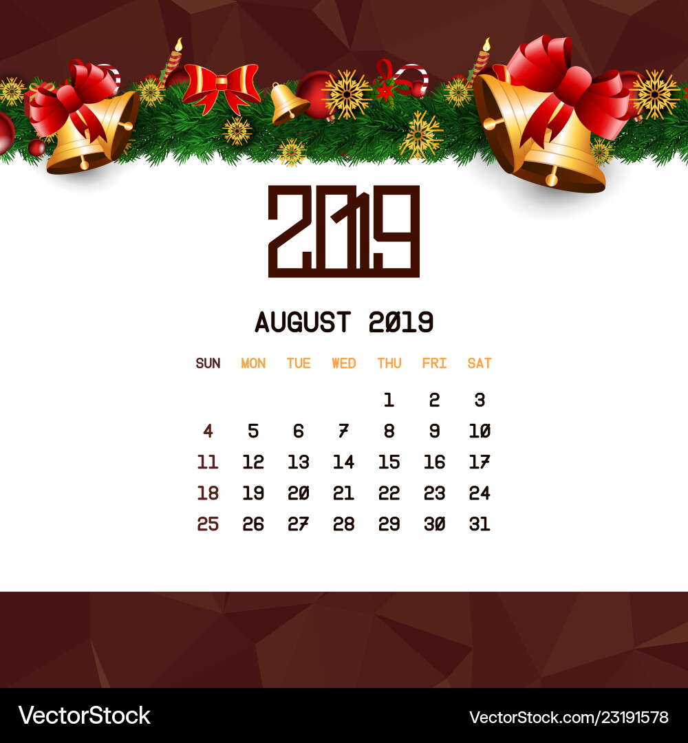 August 2019 calendar template Royalty Free Vector Image