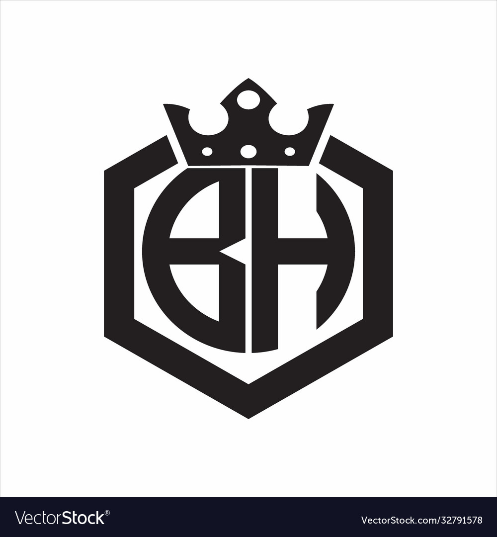 Bh logo monogram rounded hexagon shape Royalty Free Vector