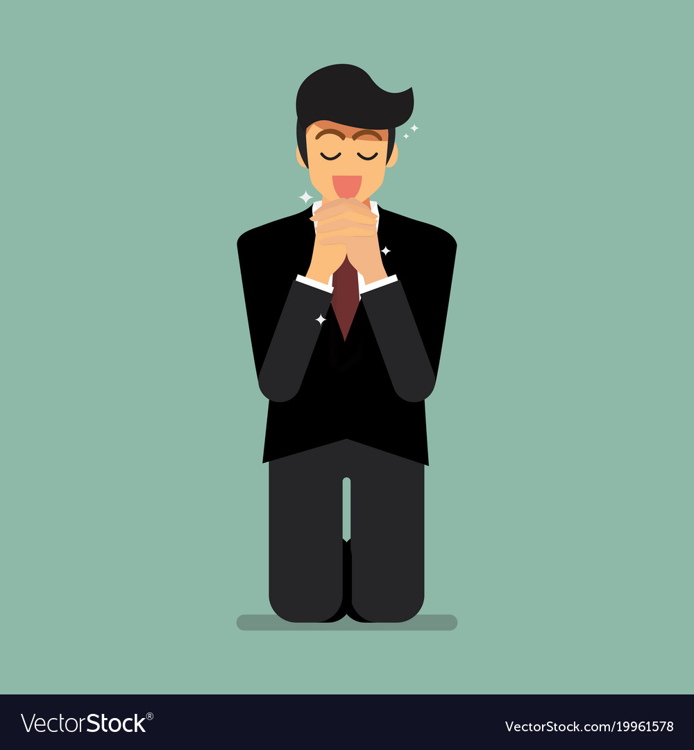 Businesssman is on his knees and prays to god Vector Image